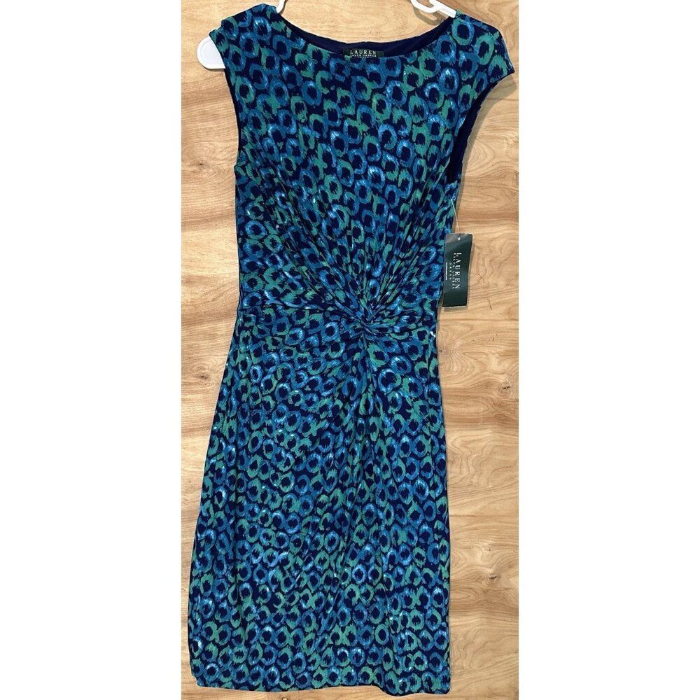 NWT LAUREN RALPH LAUREN Woman Sz 4 Slinky Stretch Knotted Side Lined Dress $120